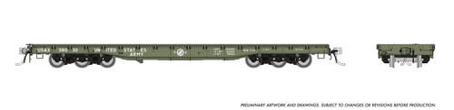 Rapido ~ HO Scale ~ Magor 54' Flatcar ~ USAX (United States Army) #38341 ~ 199001