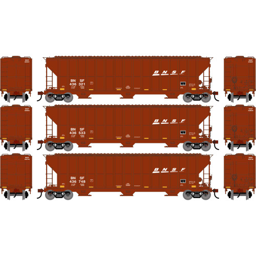 Athearn ~ HO Scale ~ FMC 4700 Covered Hopper ~ 3-Pack ~ BNSF #436321, #436533, #436748 ~ 2484