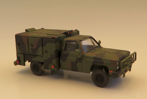 Trident Miniatures ~ HO Scale ~ Military ~ US/NATO (Modern) ~ Light Trucks ~ M1031 Field Shop Vehicle (Chevrolet Pick-Up with Utility Body, green) ~ 729-90052