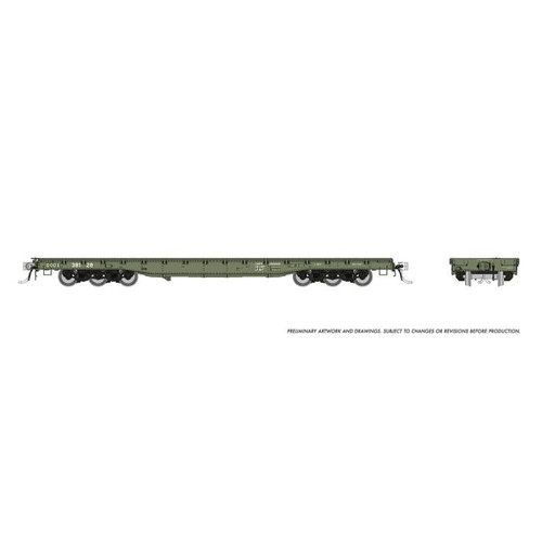 Rapido ~ HO Scale ~ Magor 54' Flatcar ~ DODX Early Patch ~ US Department of Defense DODX #38459 ~ 199002-38459