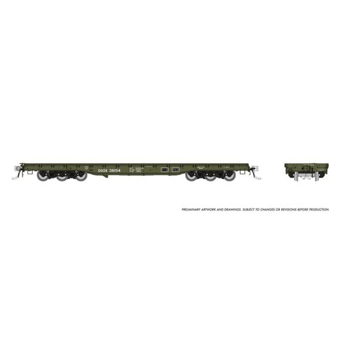 Rapido ~ HO Scale ~ Magor 54' Flatcar ~ DODX Early Repaint ~ US Department of Defense DODX #38403 ~ 199003-38403