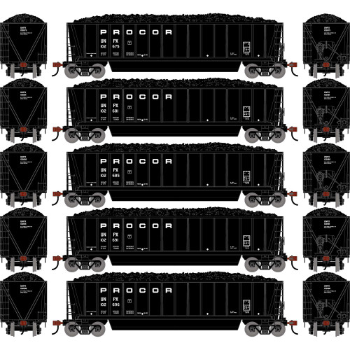 Athearn ~ HO Scale ~ Berwick Bathtub Gondola ~ 5-Pack ~ Procor UNPX #102675, #102681, #102685, #102691, #102696 Load ~ 2753