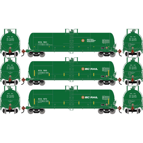 Athearn ~ HO Scale ~ RTC 20,900 Gallon Acid Tank Car ~ 3-Pack ~ British Columbia Railway BCOL #1963, #1969, #1970 ~ 2761
