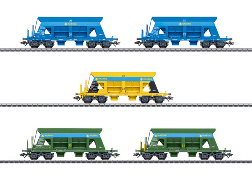 Märklin ~ HO Scale ~ AC 3-Rail ~ Type Falls Dump Car Set ~ HASTAG ~ 5 Cars With Ballast Loads ~ 46336