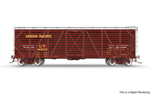 Broadway Limited ~ HO Scale ~ 40' Wood Stock Car ~ Union Pacific UP #46821D ~ Cattle Sounds ~ 10704