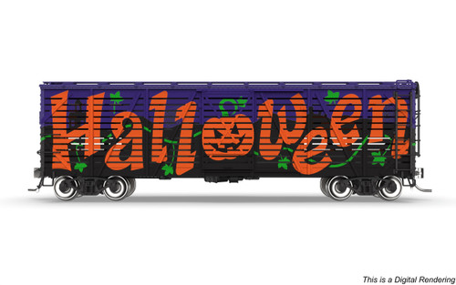 Broadway Limited ~ HO Scale ~ 40' Wood Stock Car ~ Halloween ~ Spooky Sounds ~ 10710