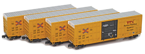 American Z Line ~ Z Scale ~ 50' FBOX Box Car ~ 4-Car Set ~ TTX ~ 915626-1