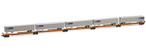 American Z Line ~ Z Scale ~ Trinity RAF 53C Spine Car Set ~ 5 Units With 53' Trailers ~ TTAX #555033 ~ 905202-1