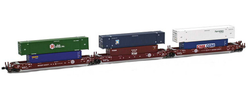 American Z Line ~ Z Scale ~ Gunderson MAXI-IV Articulated Intermodal Set ~ 6 Containers ~ BNSF ~ 906559-1