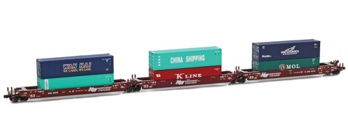 American Z Line ~ Z Scale ~ Gunderson MAXI-IV Intermodal ~ 6 Containers ~ AOK #55374 ~ 906557-3