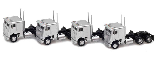 American Z Line ~ Z Scale ~ Silver Cab-Over Truck with Crew Cab 4 pack ~ 96224
