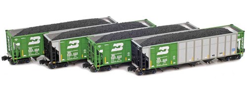 American Z Line ~ Z Scale ~ Autoflood III Hopper ~ 4-Pack ~ Burlington Northern BN ~ 915706-1