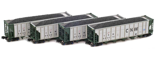 American Z Line ~ Z Scale ~ Autoflood III Hopper ~ 4-Pack ~ Chicago & North Western CNW ~ 915708-2