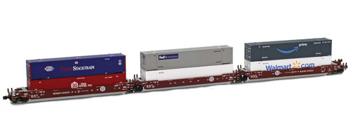 American Z Line ~ Z Scale ~ Gunderson MAXI-IV Articulated Intermodal Set ~ 6 Containers ~ BNSF #253654 ~ 906559-2