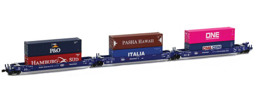 American Z Line ~ Z Scale ~ Gunderson MAXI-IV Articulated Stack Car Set ~ 6 Containers ~ Pacer Stacktrain #6238 ~ 906551-4