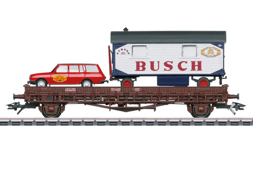 Märklin ~ HO Scale ~ AC 3-Rail ~ Type Kkklms Low-Side Car ~ DR/GDR ~ Circus Busch Vehicle Load ~ 45041