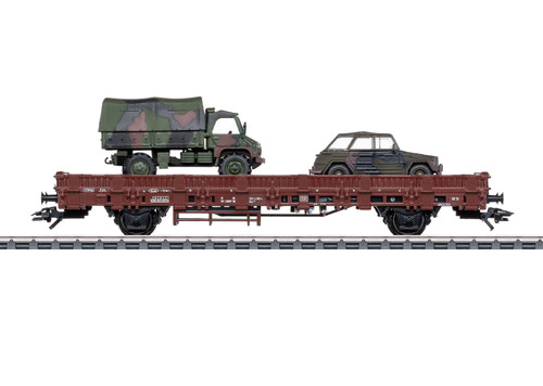 Märklin ~ HO Scale ~ AC 3-Rail ~ Type Kbs 443 Stake Car ~ DB ~ Military Vehicle Load ~ 46929