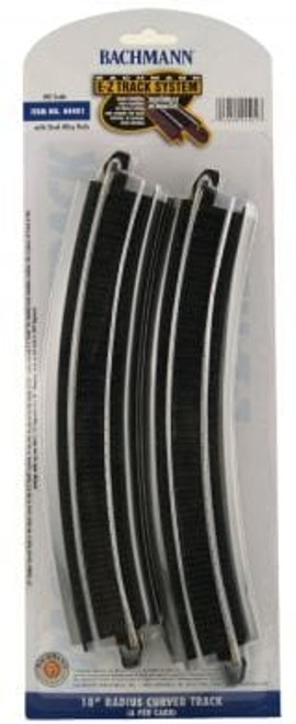 Bachmann ~ HO Scale ~ E-Z Track Black/Silver ~ 18" Radius Curved ~ 4 Pcs ~ 44401