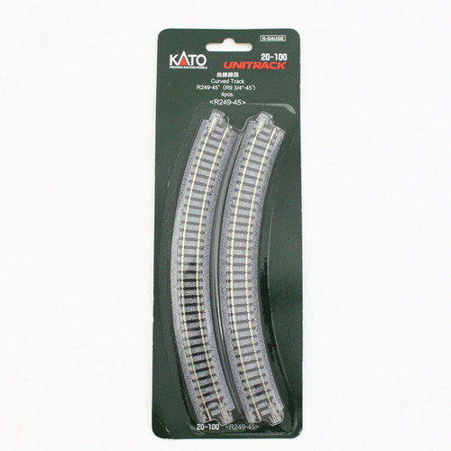 Kato ~ N Scale ~ UniTrack 249mm 9 3/4" Radius 45º Curve Track (4 pcs) ~ 20-100