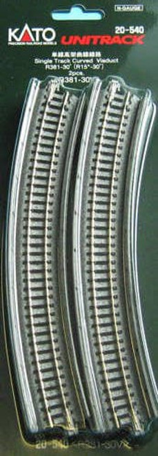 Kato ~ N Scale ~ UniTrack Single Track Curved Viaduct 381mm 15" R348 30° ~ (2 pcs) ~ 20-540