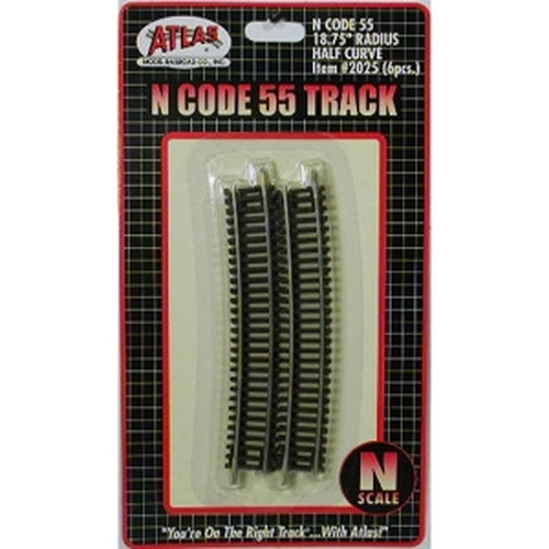 Atlas ~ N Scale ~ Code 55 Track ~ 18.75" Radius 1/2 Curve (6 Pieces) ~ 2025