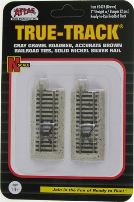 Atlas ~ N Scale ~ Code 65 ~ True-Track ~ 2" Straight With Brown Bumper (2 pcs) ~ 2426