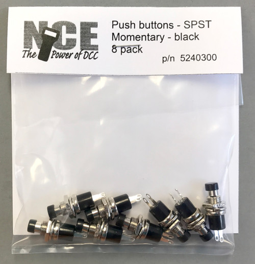 NCE ~ N.O. Momentary SPST Pushbutton Black (8 pcs) ~ 5240300