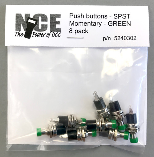 NCE ~ N.O. Momentary SPST Pushbutton Green (8 pcs) ~ 5240302