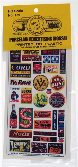 Blair Line ~ HO Scale ~ Porcelain Advertising Signs II ~ 139 Blair Line ~ HO Scale ~ Porcelain Advertising Signs II ~ 139