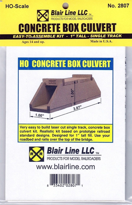 Blair Line ~ HO Scale ~ Concrete Box Culvert Kit, Single Track 1" Tall ~ 2807