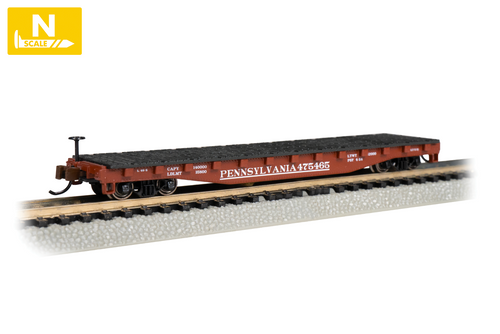 Bachmann ~ N Scale ~ 52' Flat Car - Pennsylvania Railroad ~ 17353