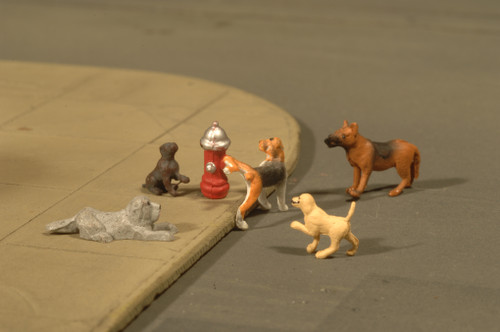 Bachmann ~ O Scale ~ Dogs with Fire Hydrant - 6 PCS ~ 33158