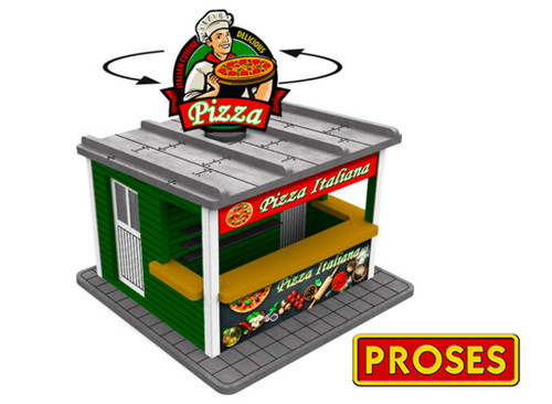 Bachmann ~ O Scale ~ Pizza Stand with Light And Rotating Sign (Laser Cut Kit) ~ 39121