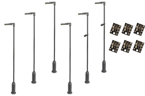 DCCconcepts ~ HO / S Scale ~ 4mm Scale Modern Post Lamps Value Pack – Grey (6 pack) ~ LML-VPMSL