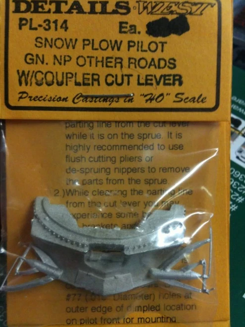 Details West ~ HO Scale ~ Snow Plow Pilot w/Cast Coupler Cut Lever ~ Great Northern, Northern Pacific, etc. ~ 314