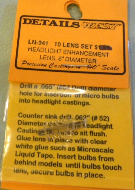 Details West ~ HO Scale ~ Headlight Enhancement Lenses ~ pkg(10) ~ 341
