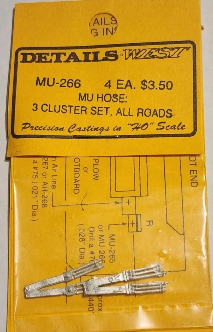Details West ~ HO Scale ~ MU Cables ~ 3-Cluster, All Roads ~ pkg(4) ~ 266