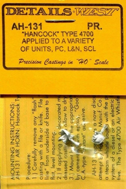 Details West ~ HO Scale ~ Air Horns ~ Hancock Type 4700 ~ pkg(2) ~ 131