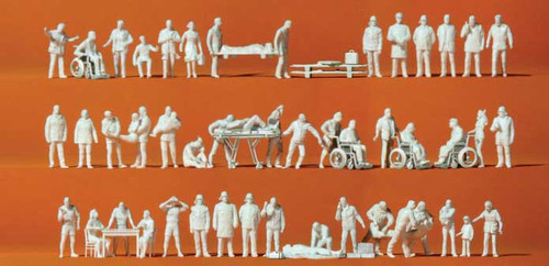Preiser Kg ~ HO Scale ~ Emergency Workers and Patients ~ Unpainted ~ 52-Pack ~ 16362