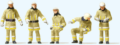Preiser Kg ~ HO Scale ~ Modern Firemen Fire Truck Team ~ Beige Uniforms ~ 5-Pack ~ 10773