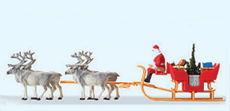 Preiser Kg ~ HO Scale ~ Christmas Sleigh ~ Includes Santa, Packages & 4 Reindeer ~ 30399