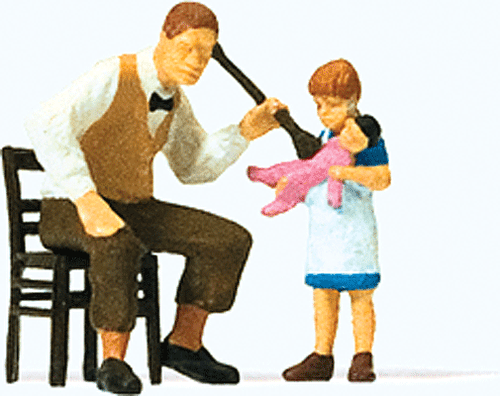 Preiser Kg ~ HO Scale ~ Individual Figure ~ Puppet Doctor (Man, Little Girl & Puppet) ~ 590-28155