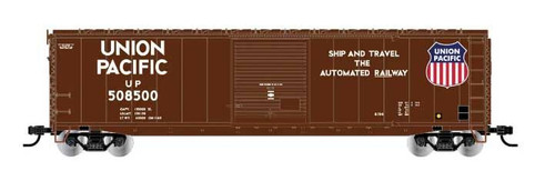 Rivarossi ~ HO Scale ~ 50' Single-Door Boxcar No Roofwalk ~ Ready to Run ~ Union Pacific #508535 (Boxcar Red, Large Shield, Shop & Travel Slogan) ~ 635-HR6633D