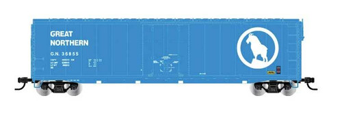 Rivarossi ~ HO Scale ~ 50' Plug-Door Boxcar No Roofwalk ~ Ready to Run ~ Great Northern #36885 (Big Sky Blue, white, Large Rocky Logo) ~ 635-HR6634A