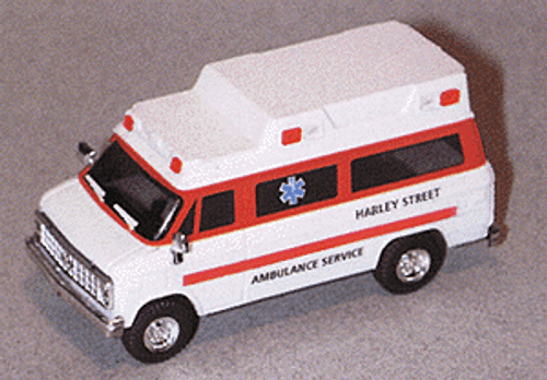 Trident Miniatures ~ HO Scale ~ Chevrolet Vans ~ Emergency ~ Private Ambulances ~ Harley Street Ambulance Service, Ltd. (London) ~ 729-90196