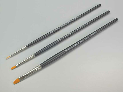 Tamiya Paints ~ All Scale ~ High Finish Standard Brush Set ~ 1 Each: #0 Flat, #2 Flat, Untra-Fine Pointed ~ 865-87067