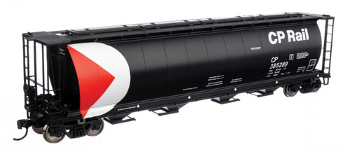 WalthersMainline ~ HO Scale ~ 59' Cylindrical Hopper ~ Ready to Run ~ Canadian Pacific #385289 (black, white, red w/multi-mark, trough hatches) ~ 910-7881