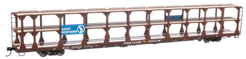 WalthersMainline ~ HO Scale ~ 89' Flatcar w/Tri-Level Open Auto Rack ~ Ready to Run ~ Great Northern Rack Trailer-Train Flatcar RTTX #501909 (brown) ~ 910-8210