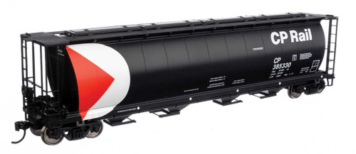 WalthersMainline ~ HO Scale ~ 59' Cylindrical Hopper ~ Ready to Run ~ Canadian Pacific #385330 (black, white, red w/multi-mark, trough hatches) ~ 910-7883