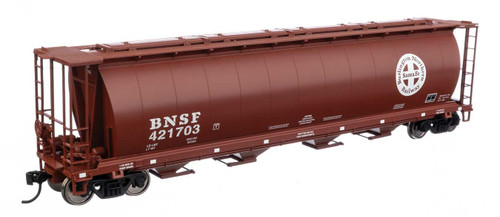 Walthers Mainline ~ HO Scale ~ 59' Cylindrical Hopper ~ Ready to Run ~ BNSF #421703 (red-brown, white; Circle Cross logo, trough hatches) ~ 910-7872